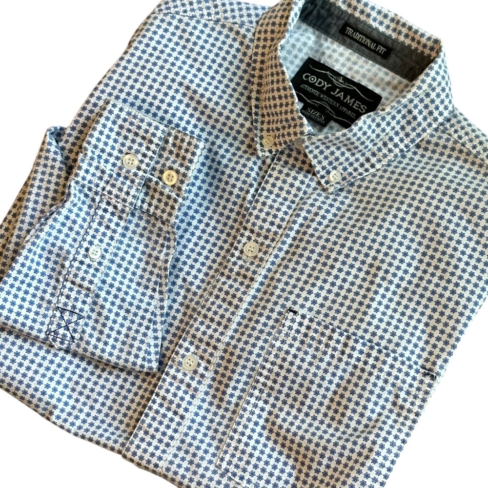 Cody James Authentic‎ Western Apparel Mens Button Down Shirt Small Blue Floral